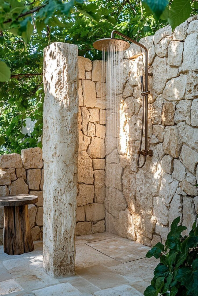 Douche extérieure élégante en pierre