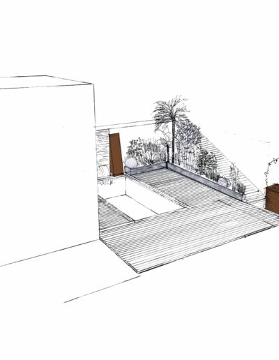 Project sketch showing the renovation of the terrace and pool area